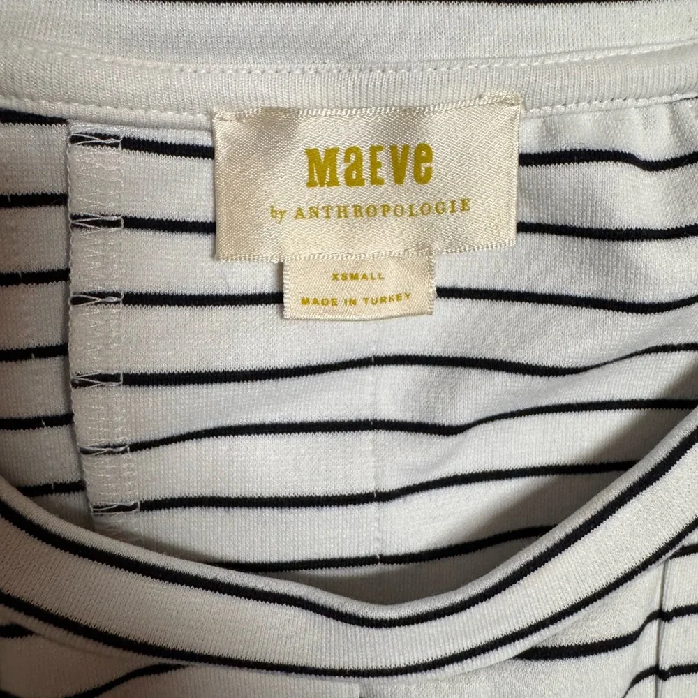 Maeve by Anthropologie Corset Peplum Puff Sleeves Striped Top